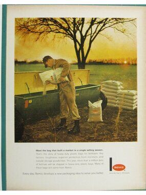 Print Ad Bemis Fertilizer Packaging Heavy-Duty Plastic Bags 1960s Modern Farming